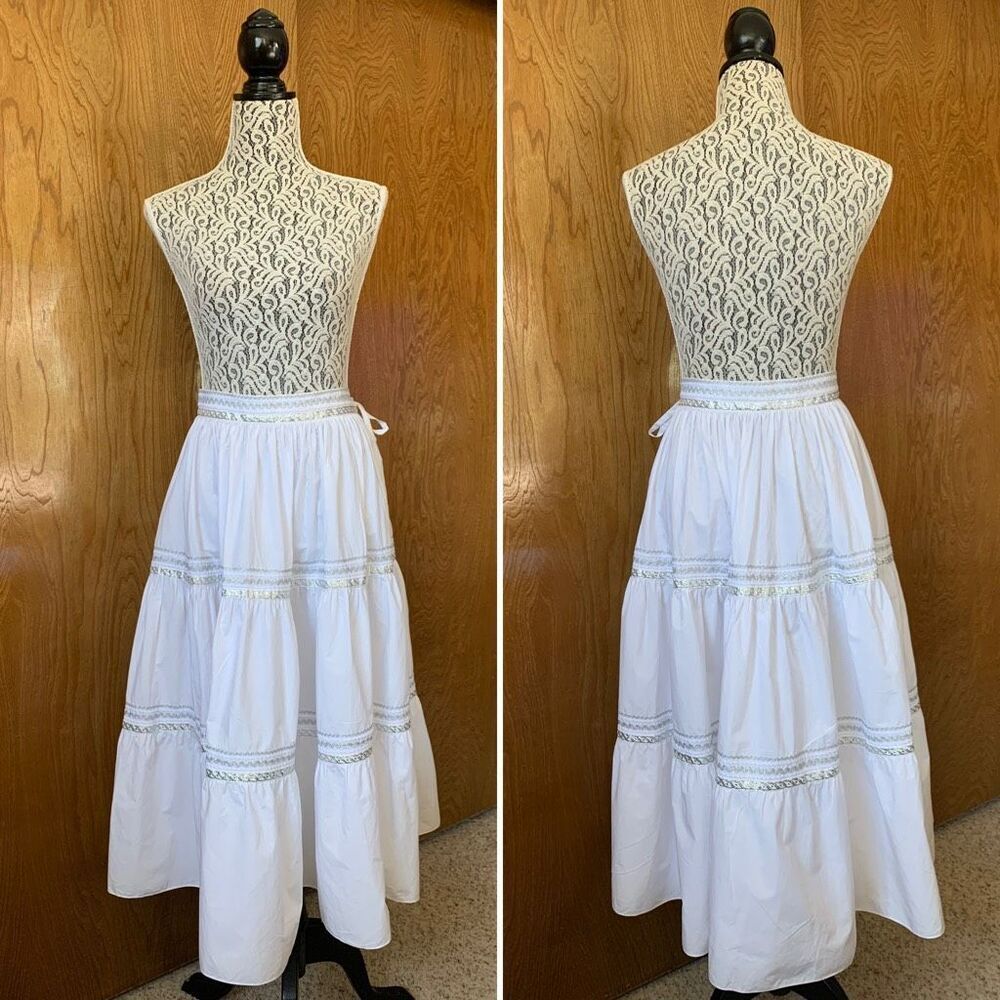 Ralph Lauren Black Label Cotton Tiered Midi Skirt White Size 8 - Picture 11 of 12